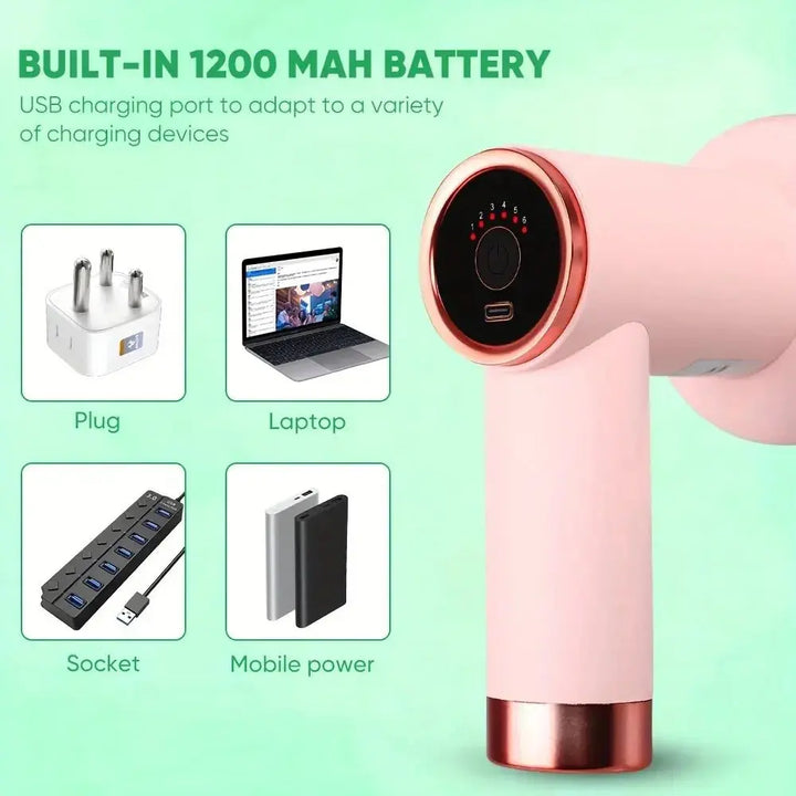 6-Speed Rechargeable Mini Massage Gun Fat-Reducing, Relaxation Tool Pink-4