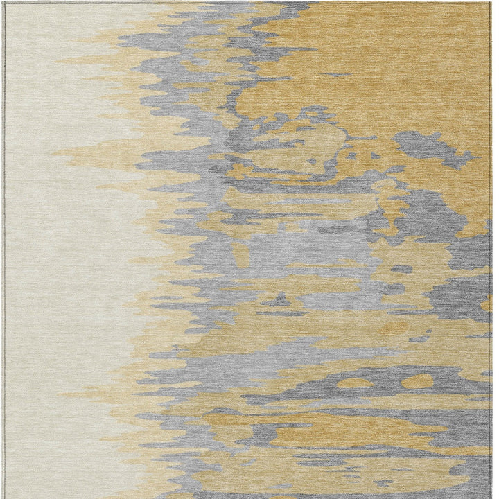 10' X 14' Gold Gray And Beige Abstract Washable Indoor Outdoor Area Rug-5