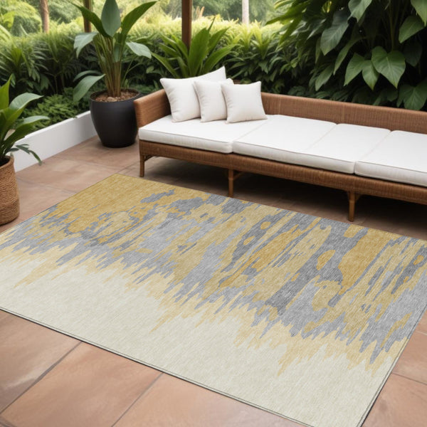 10' X 14' Gold Gray And Beige Abstract Washable Indoor Outdoor Area Rug-0