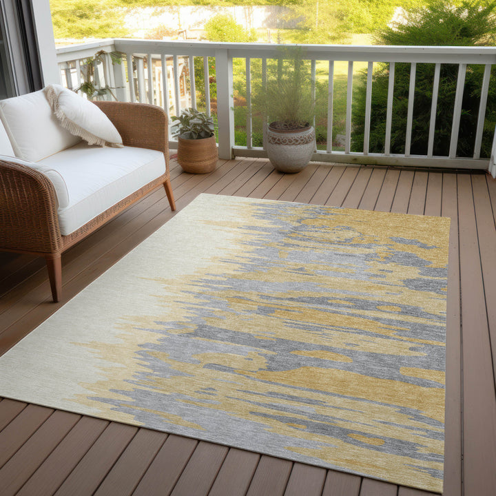 10' X 14' Gold Gray And Beige Abstract Washable Indoor Outdoor Area Rug-6