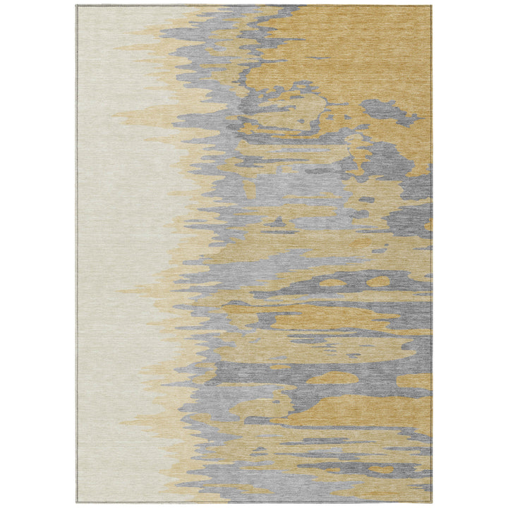 10' X 14' Gold Gray And Beige Abstract Washable Indoor Outdoor Area Rug-1