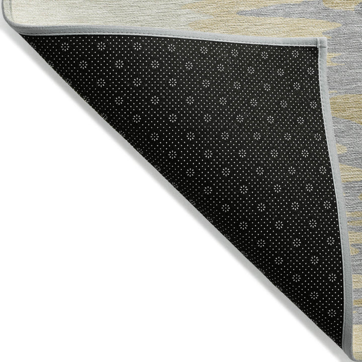 10' X 14' Gold Gray And Beige Abstract Washable Indoor Outdoor Area Rug-2