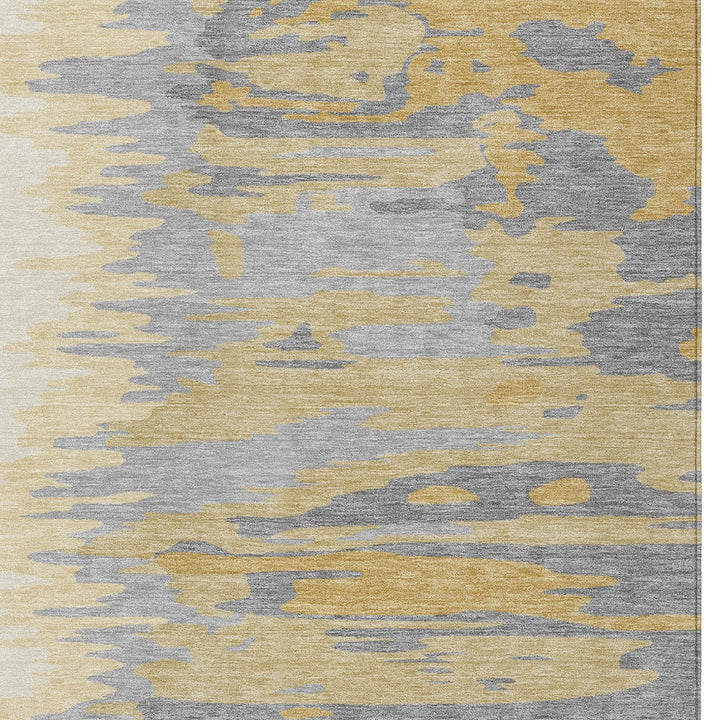 10' X 14' Gold Gray And Beige Abstract Washable Indoor Outdoor Area Rug-4