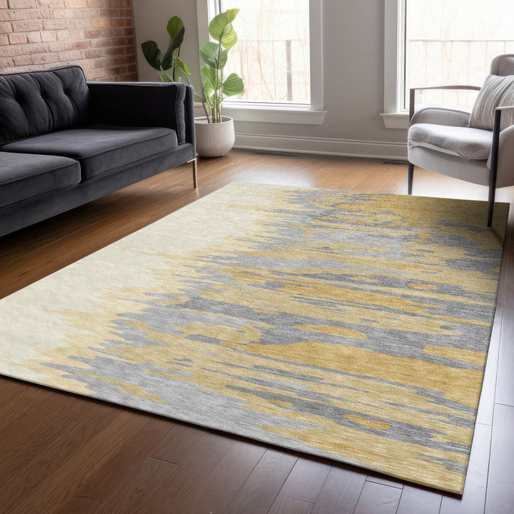 10' X 14' Gold Gray And Beige Abstract Washable Indoor Outdoor Area Rug-7