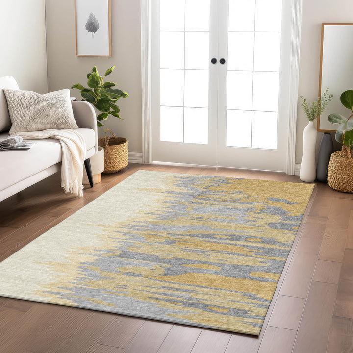 10' X 14' Gold Gray And Beige Abstract Washable Indoor Outdoor Area Rug-8