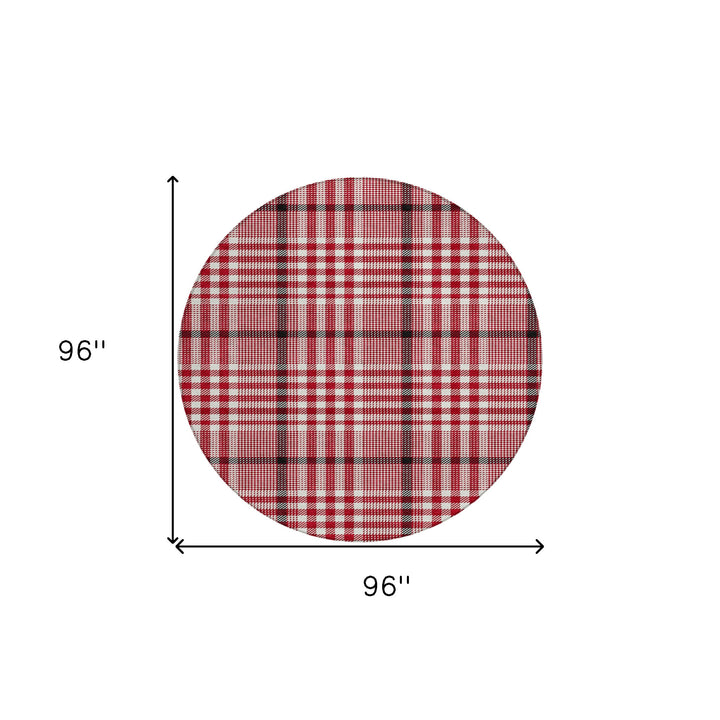 8' Red Black And Ivory Round Plaid Washable Indoor Outdoor Area Rug-7