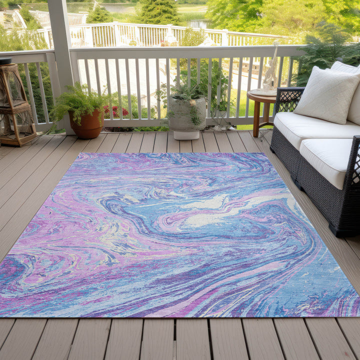 8' X 10' Sky Blue Lavender And Ivory Abstract Washable Indoor Outdoor Area Rug-7