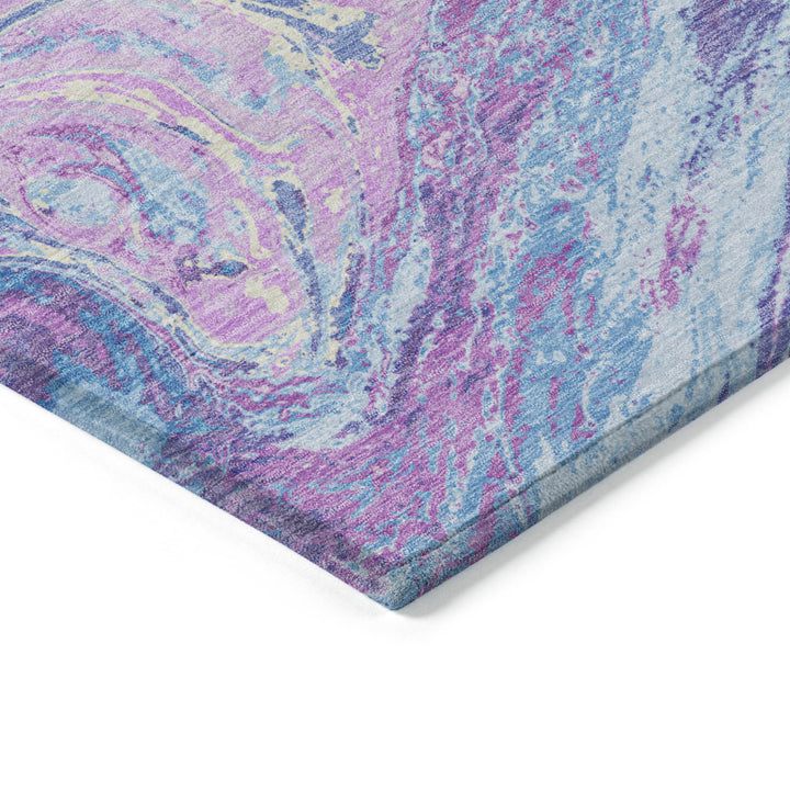 8' X 10' Sky Blue Lavender And Ivory Abstract Washable Indoor Outdoor Area Rug-3
