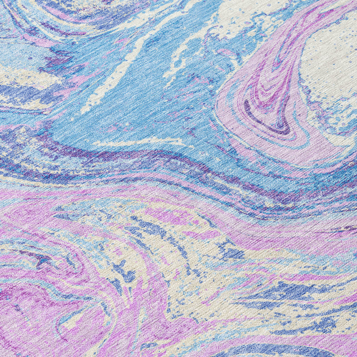 8' X 10' Sky Blue Lavender And Ivory Abstract Washable Indoor Outdoor Area Rug-4