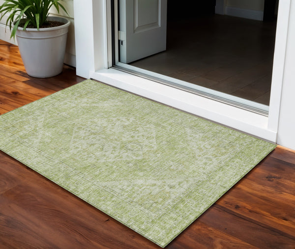 3' X 5' Sage And Ivory Oriental Washable Indoor Outdoor Area Rug-0