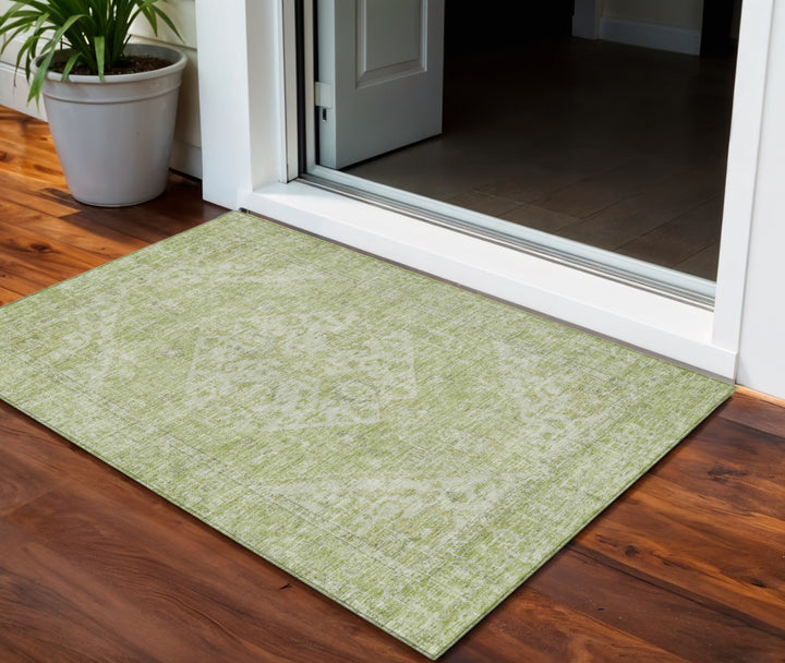 3' X 5' Sage And Ivory Oriental Washable Indoor Outdoor Area Rug-0