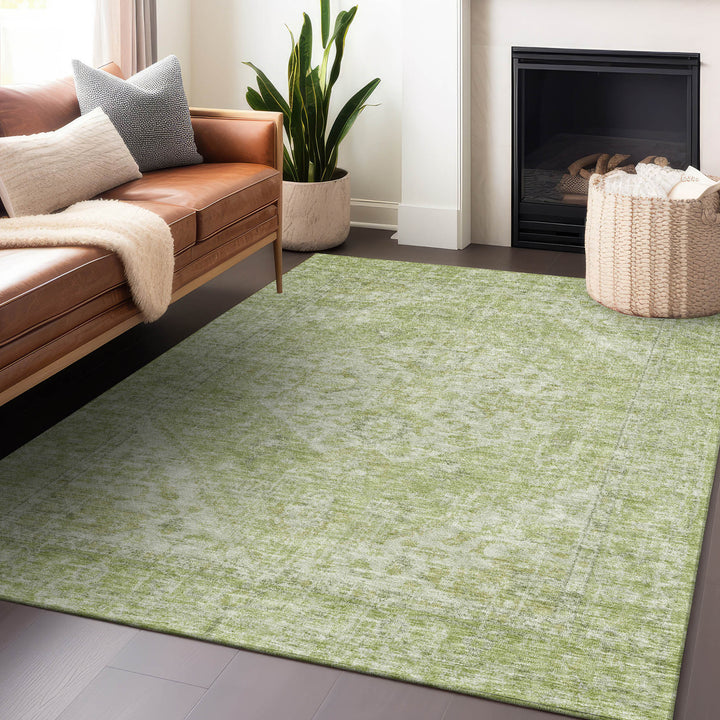 3' X 5' Sage And Ivory Oriental Washable Indoor Outdoor Area Rug-7