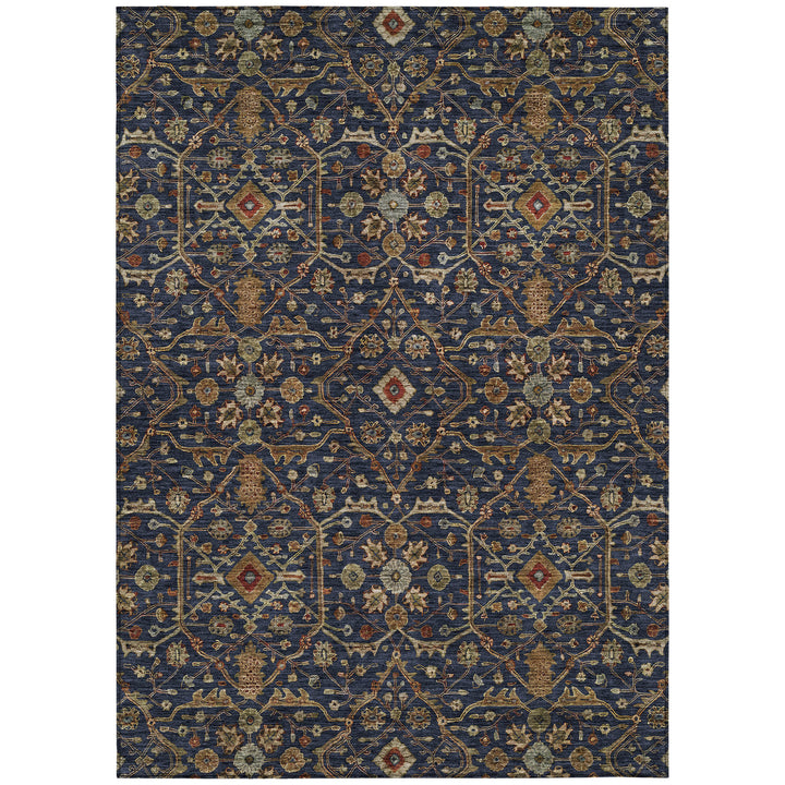 8' X 10' Navy Blue Brown And Red Floral Washable Indoor Outdoor Area Rug-1