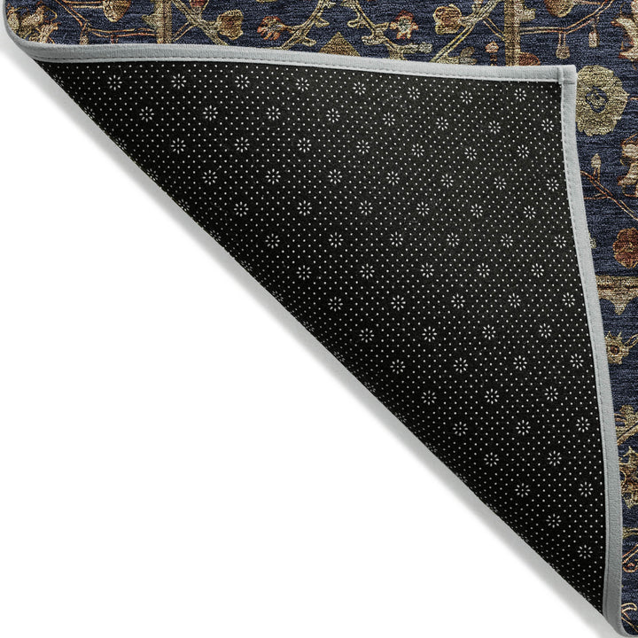 8' X 10' Navy Blue Brown And Red Floral Washable Indoor Outdoor Area Rug-2