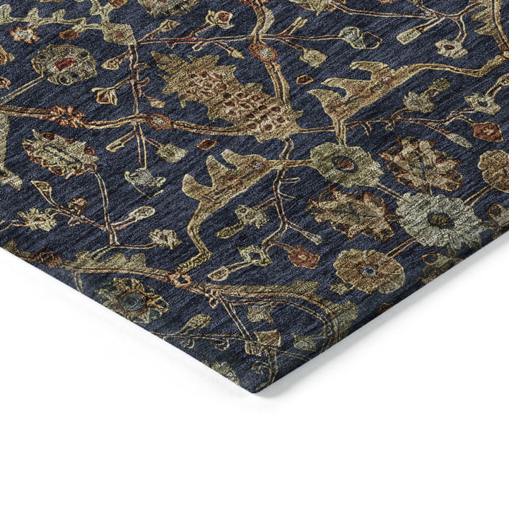 8' X 10' Navy Blue Brown And Red Floral Washable Indoor Outdoor Area Rug-3