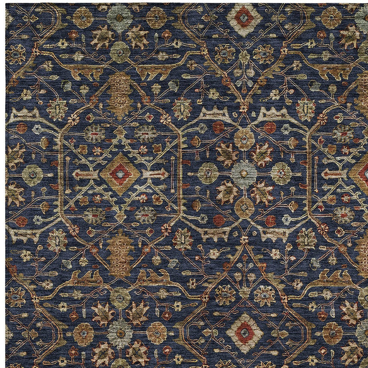 8' X 10' Navy Blue Brown And Red Floral Washable Indoor Outdoor Area Rug-5