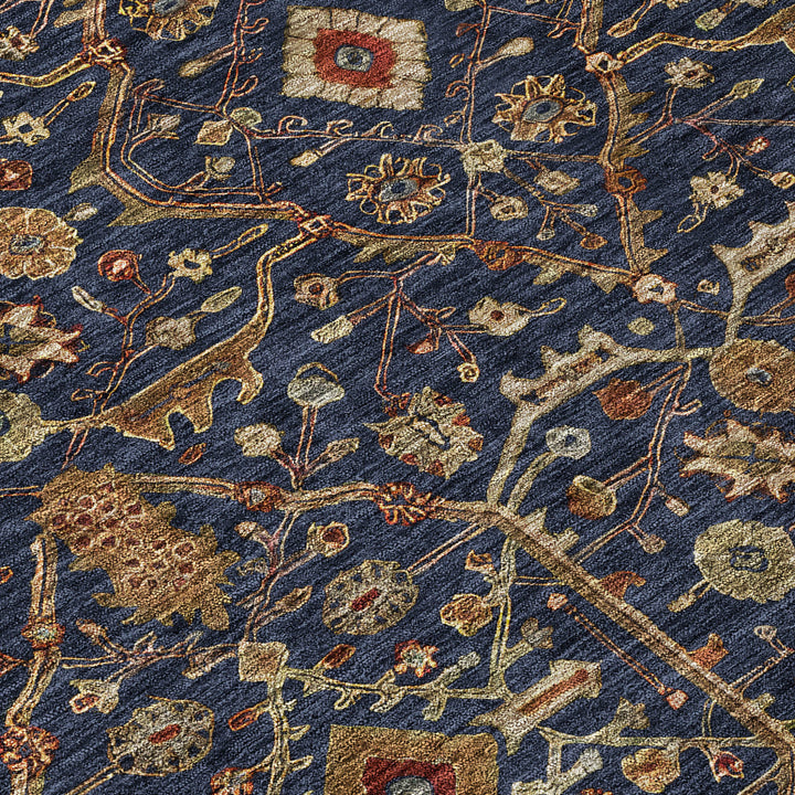 8' X 10' Navy Blue Brown And Red Floral Washable Indoor Outdoor Area Rug-4
