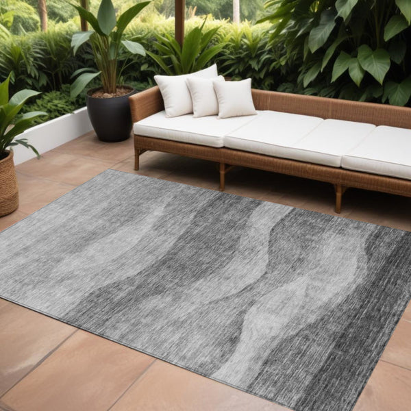 9' X 12' Gray And Charcoal Abstract Washable Indoor Outdoor Area Rug-0