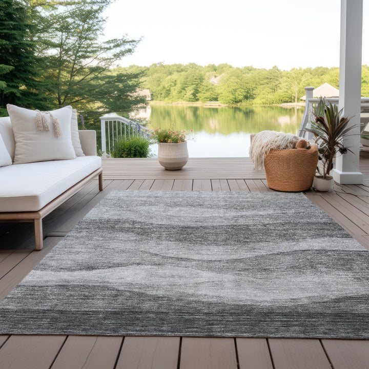 9' X 12' Gray And Charcoal Abstract Washable Indoor Outdoor Area Rug-6