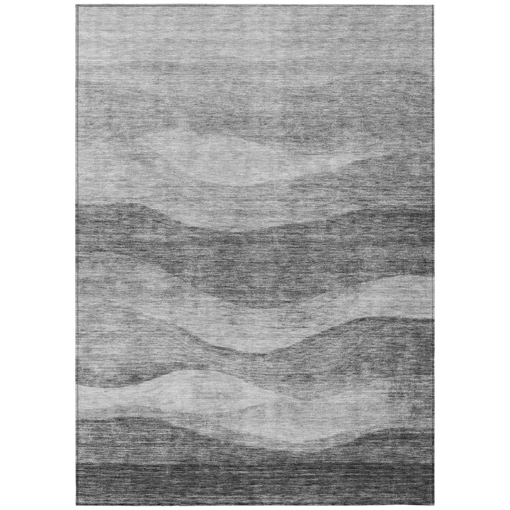 9' X 12' Gray And Charcoal Abstract Washable Indoor Outdoor Area Rug-1
