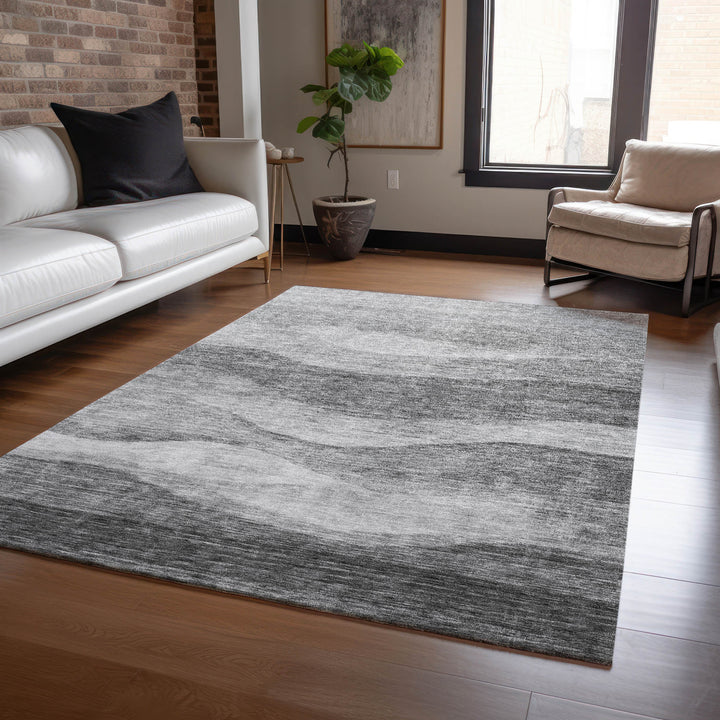 9' X 12' Gray And Charcoal Abstract Washable Indoor Outdoor Area Rug-7