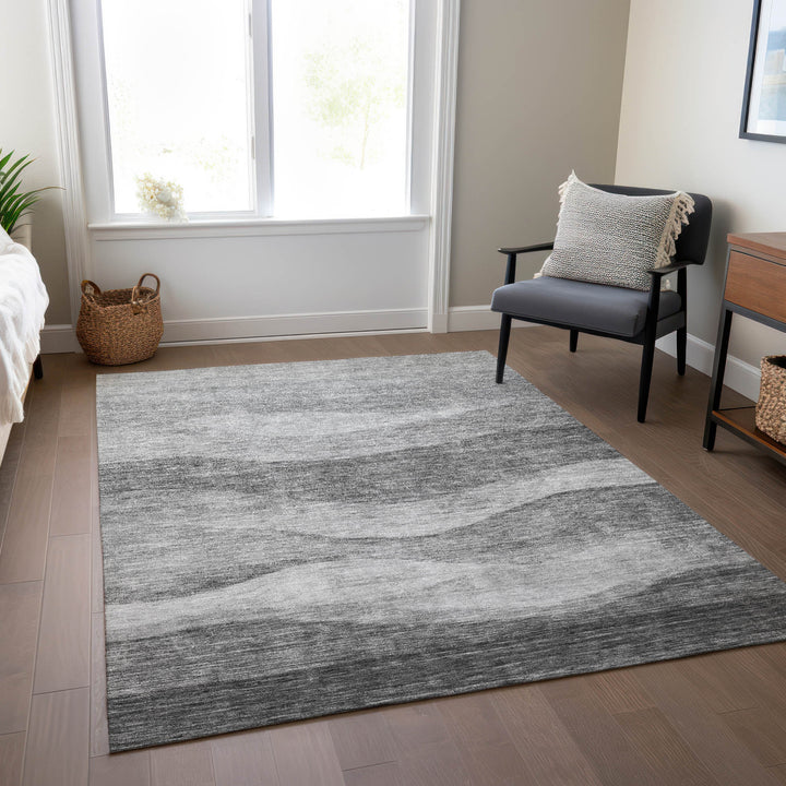 9' X 12' Gray And Charcoal Abstract Washable Indoor Outdoor Area Rug-8