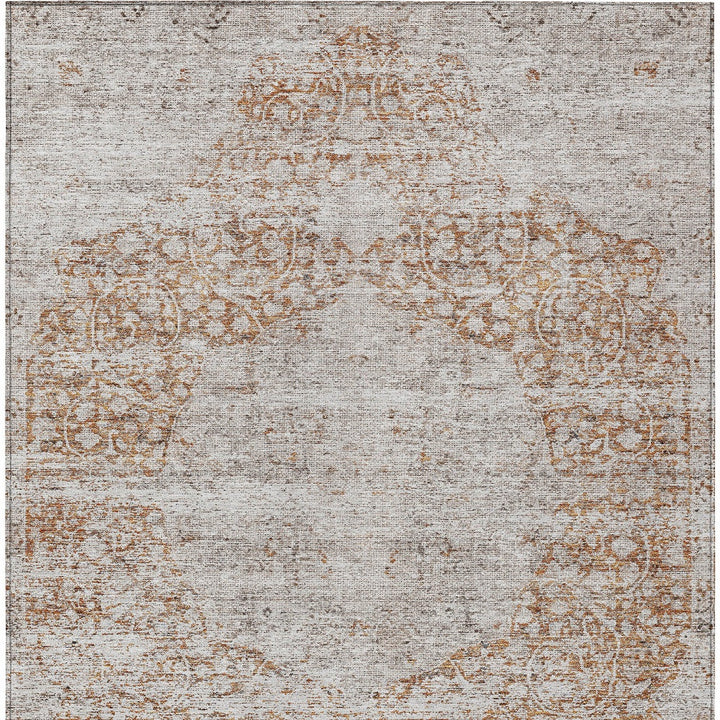 3' X 5' Copper And Beige Floral Washable Indoor Outdoor Area Rug-4