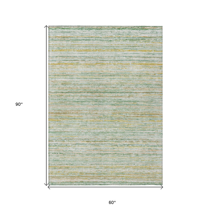 5' X 8' Mint Green Striped Washable Indoor Outdoor Area Rug-2