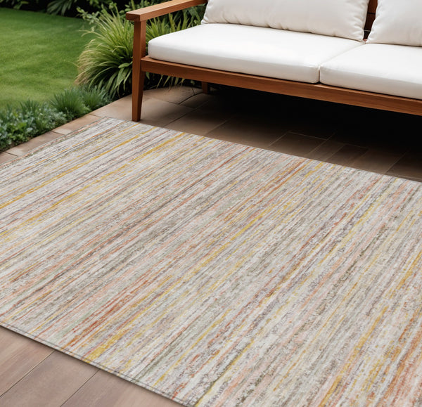 9' X 12' Terra Cotta Striped Washable Indoor Outdoor Area Rug-0