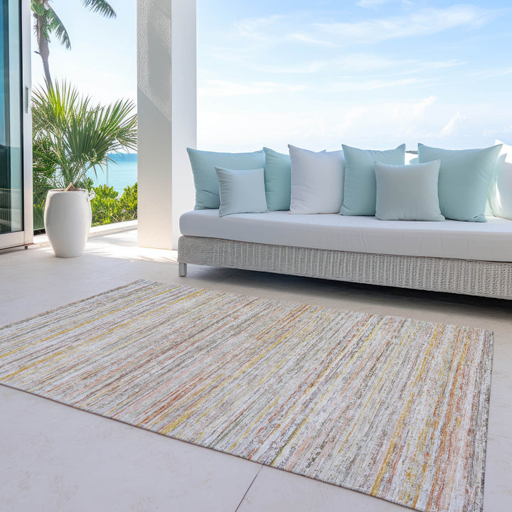 9' X 12' Terra Cotta Striped Washable Indoor Outdoor Area Rug-7