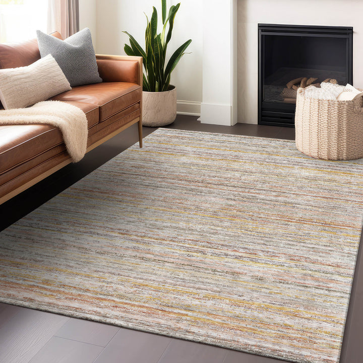 9' X 12' Terra Cotta Striped Washable Indoor Outdoor Area Rug-8