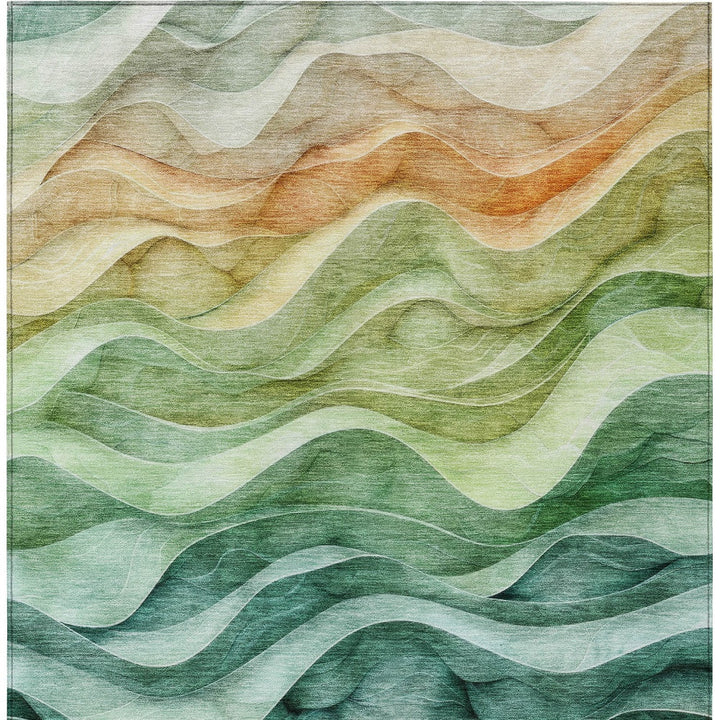 5' X 8' Teal Blue Abstract Washable Indoor Outdoor Area Rug-6