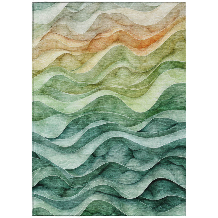 5' X 8' Teal Blue Abstract Washable Indoor Outdoor Area Rug-1