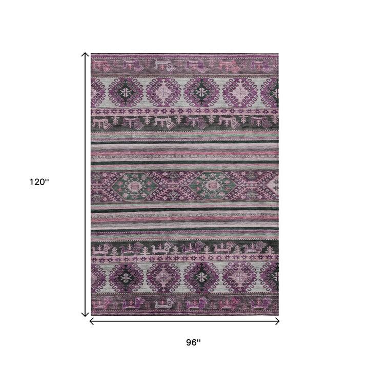 8' X 10' Purple Plum And Gray Tribal Washable Indoor Outdoor Area Rug-2