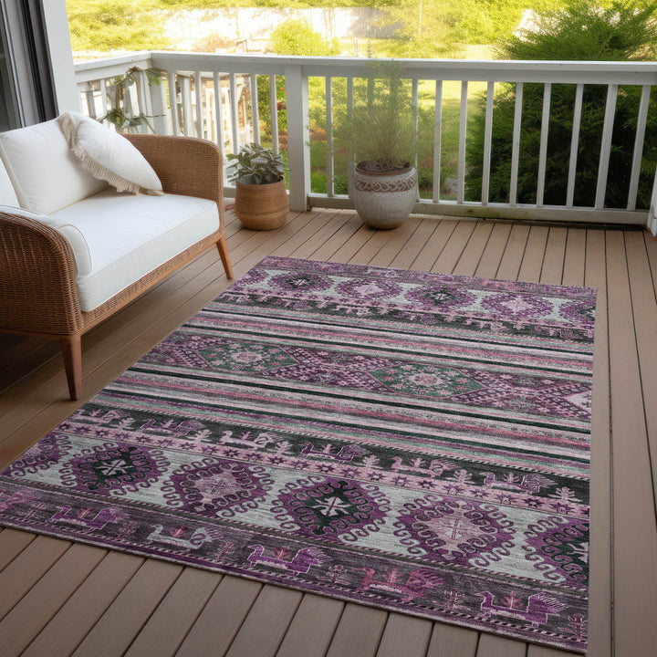 8' X 10' Purple Plum And Gray Tribal Washable Indoor Outdoor Area Rug-7