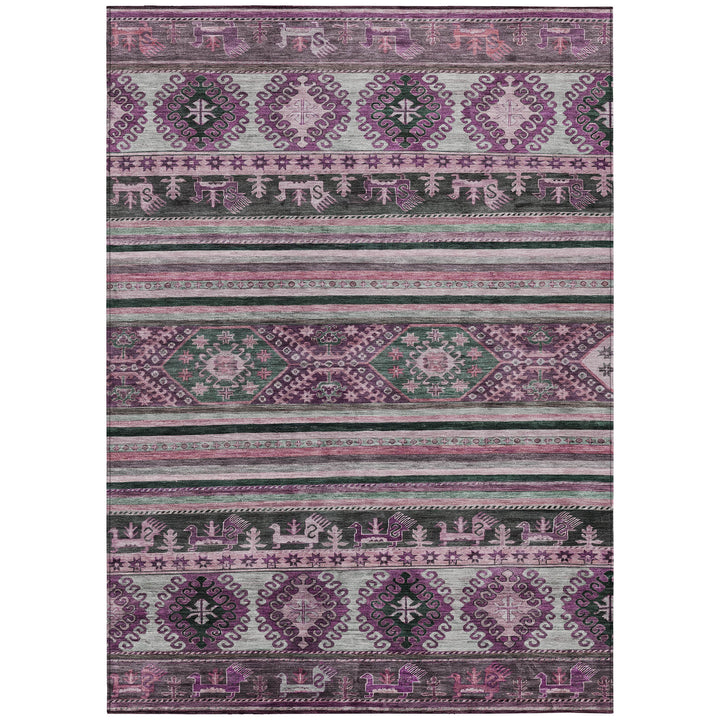 8' X 10' Purple Plum And Gray Tribal Washable Indoor Outdoor Area Rug-1