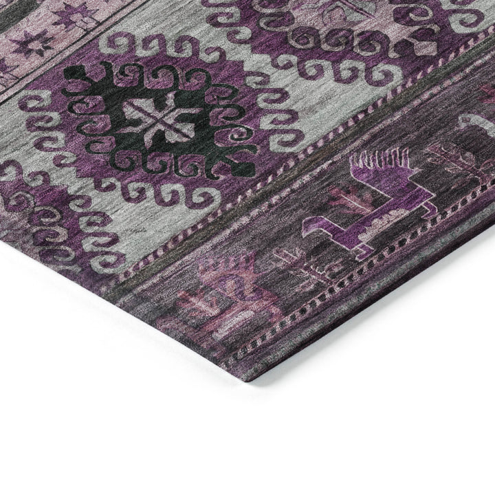 8' X 10' Purple Plum And Gray Tribal Washable Indoor Outdoor Area Rug-4