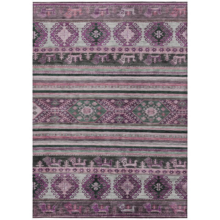 8' X 10' Purple Plum And Gray Tribal Washable Indoor Outdoor Area Rug-6