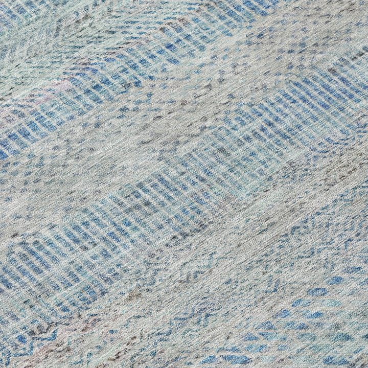 8' Blue And Charcoal Round Striped Washable Indoor Outdoor Area Rug-7