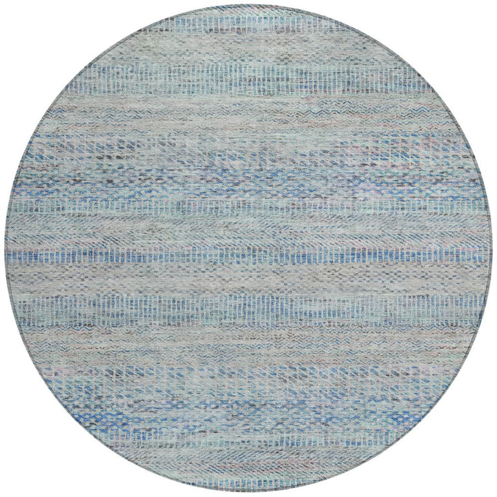 8' Blue And Charcoal Round Striped Washable Indoor Outdoor Area Rug-4