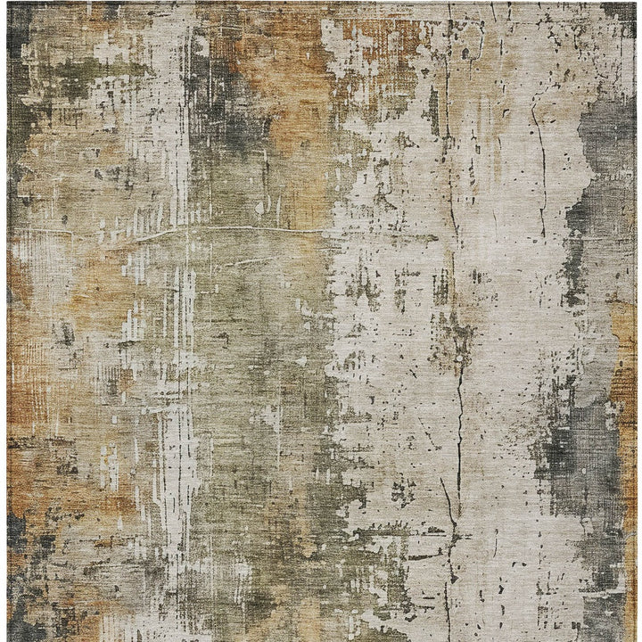 9' X 12' Olive Green And Ivory Abstract Washable Indoor Outdoor Area Rug-6
