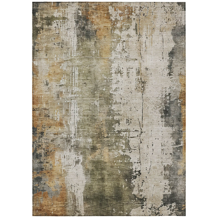 9' X 12' Olive Green And Ivory Abstract Washable Indoor Outdoor Area Rug-1