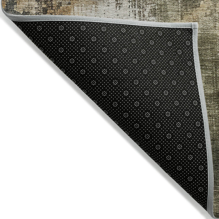9' X 12' Olive Green And Ivory Abstract Washable Indoor Outdoor Area Rug-3