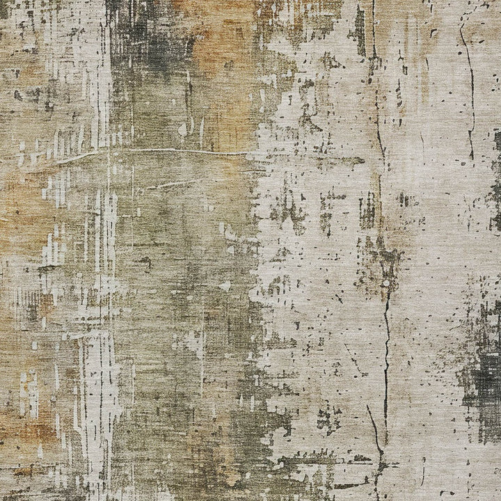 9' X 12' Olive Green And Ivory Abstract Washable Indoor Outdoor Area Rug-5