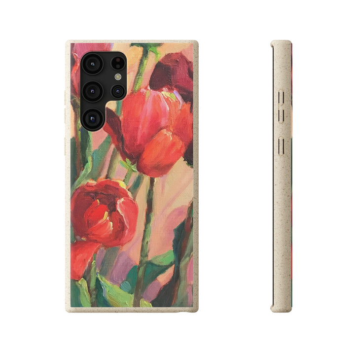 Biodegradable Phone Case with 'Red Tulips' Floral Original Artwork by Barbara Cleary-35