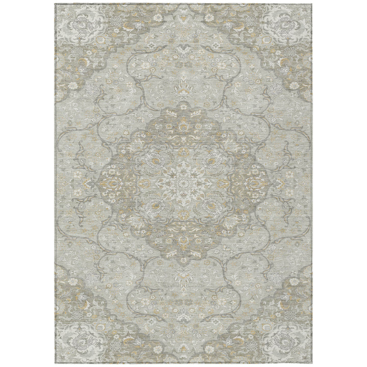 9' X 12' Taupe And Ivory Medallion Washable Indoor Outdoor Area Rug-1
