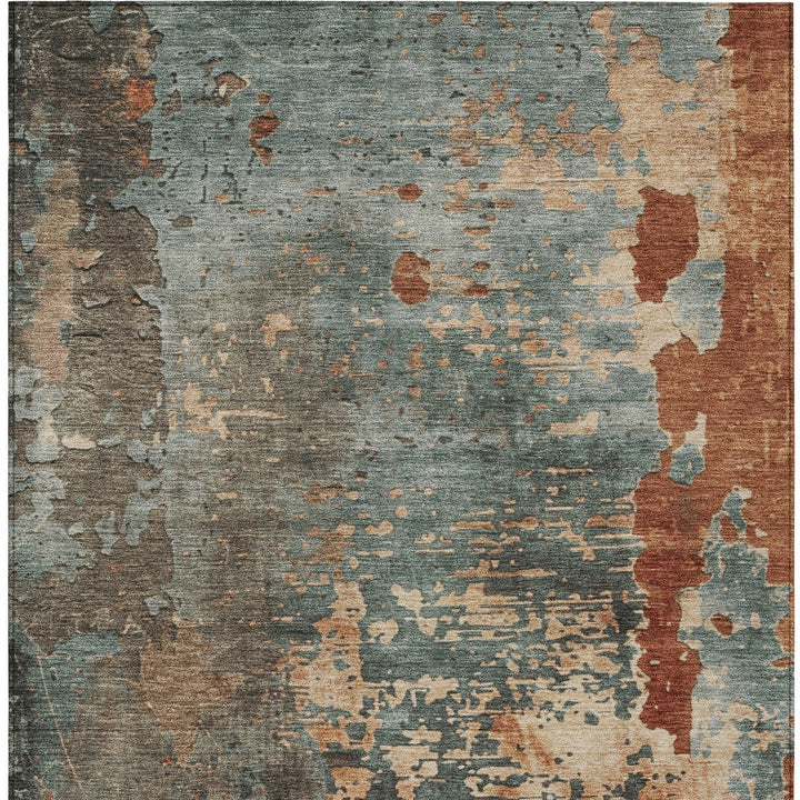 8' X 10' Pale Aqua Copper And Beige Abstract Washable Indoor Outdoor Area Rug-6