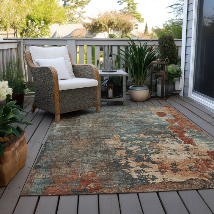 8' X 10' Pale Aqua Copper And Beige Abstract Washable Indoor Outdoor Area Rug-7