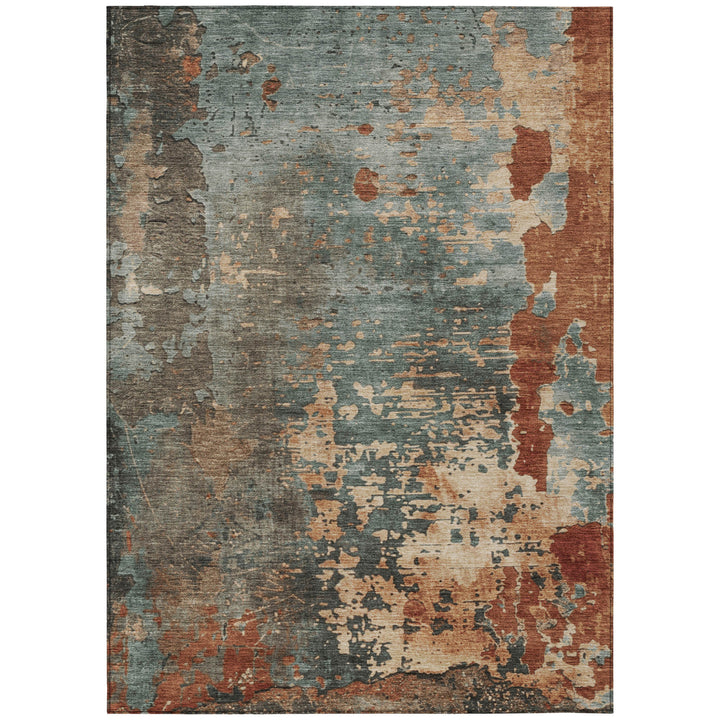 8' X 10' Pale Aqua Copper And Beige Abstract Washable Indoor Outdoor Area Rug-1