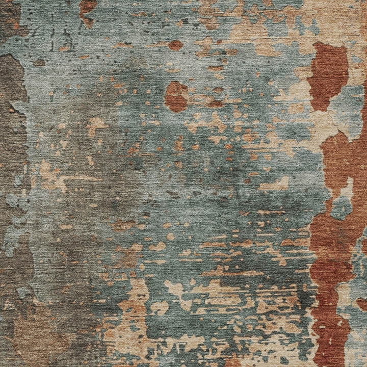 8' X 10' Pale Aqua Copper And Beige Abstract Washable Indoor Outdoor Area Rug-5
